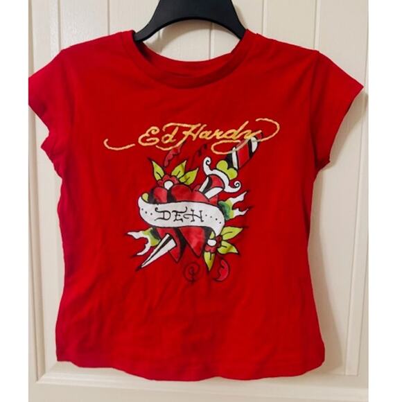 Ed Hardy Tops - Ed Hardy By Christian Audigier Y2K  Baby Cap Sleeve T-Shirt L